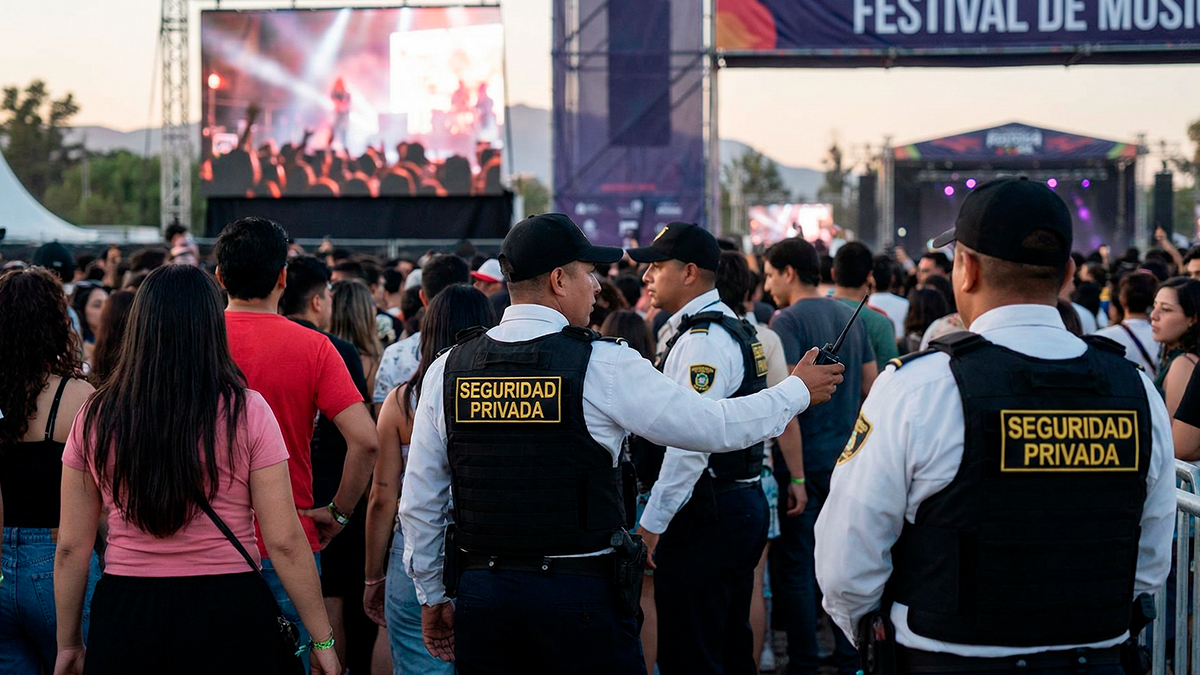 Security guard overseeing a facility during a peak activity period