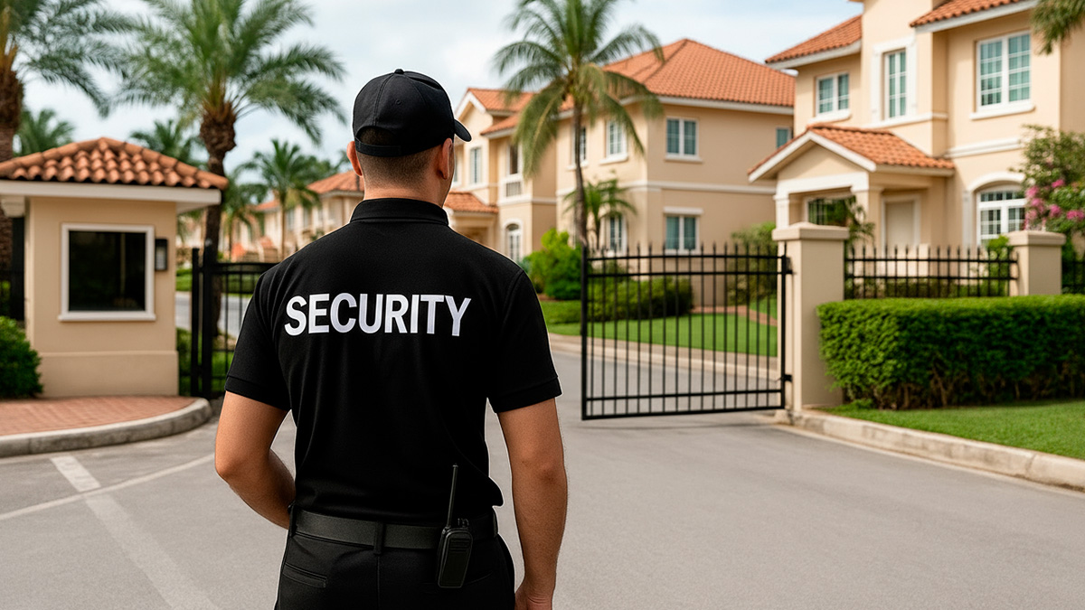 Security guard on patrol in a residential community